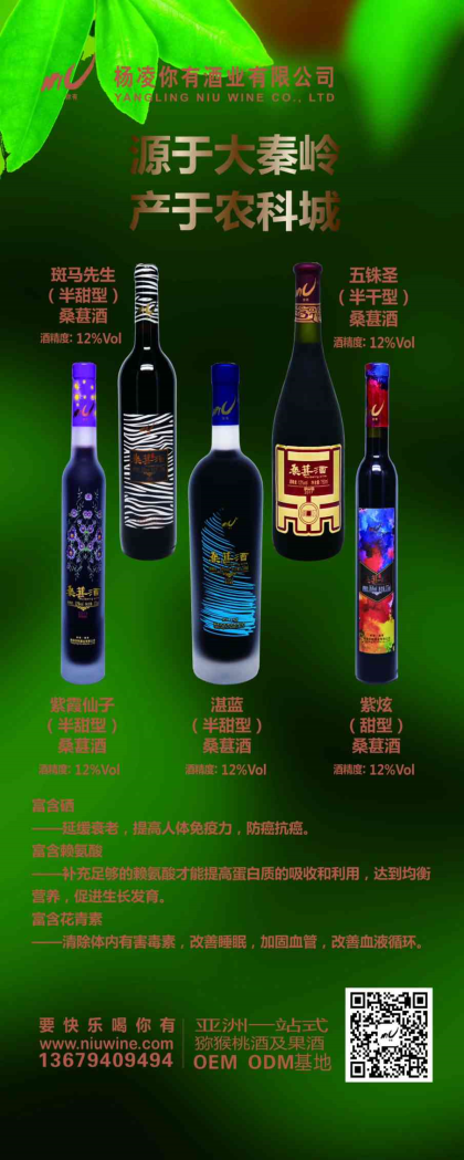 你有獼猴桃酒、桑葚酒～來自大秦嶺的佳釀。好喝、時尚、綠色、養生，品種全，性價比高