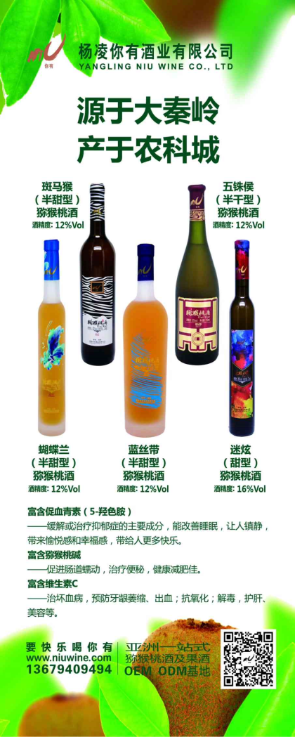 你有獼猴桃酒、桑葚酒～來自大秦嶺的佳釀。好喝、時尚、綠色、養生，品種全，性價比高