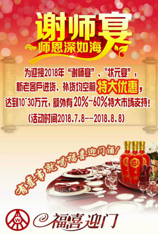 祝贺五粮液股份福喜迎门酒与嘉兴彭氏酒业成功签约288万元！
五粮液股份福喜迎门